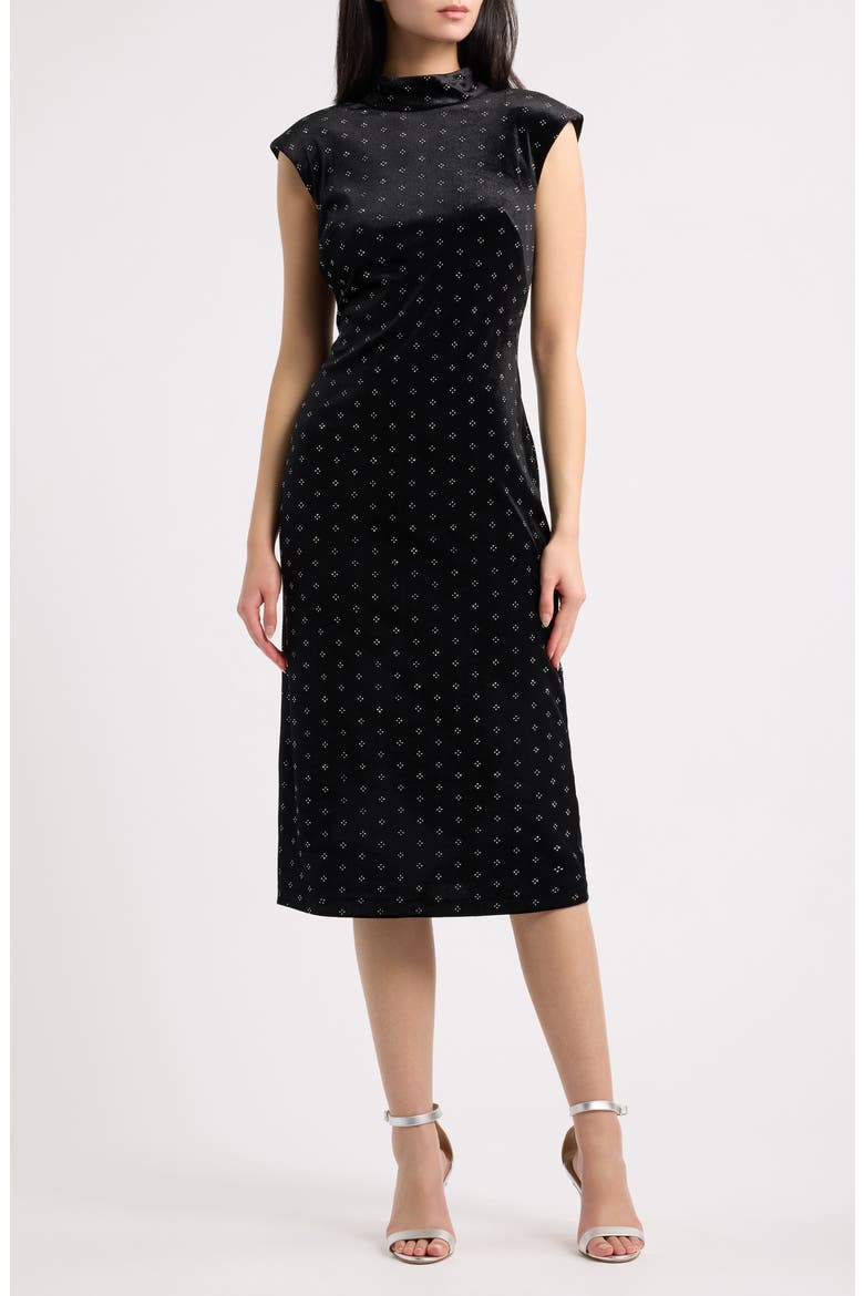 Cap Sleeve Velvet Midi Dress, Main, color, BLK