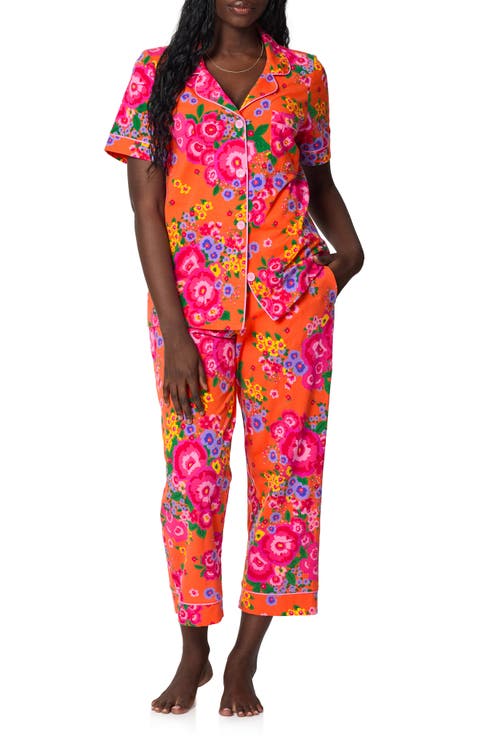 Print Stretch Organic Cotton Jersey Crop Pajamas (Regular & Plus)