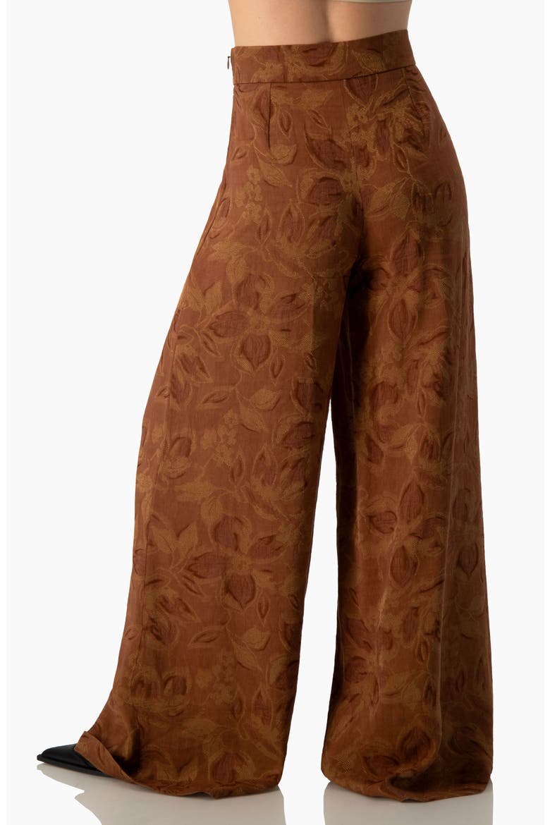 Floral Jacquard High-waist Wide-leg Palazzo Trousers, Alternate, color, Chocolate