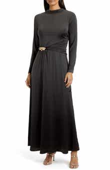 Mila Mae Belt Detail Long Sleeve Slinky Maxi Dress