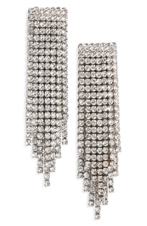 Open Edit Rhinestone Fringe Earrings in Clear- Rhodium 