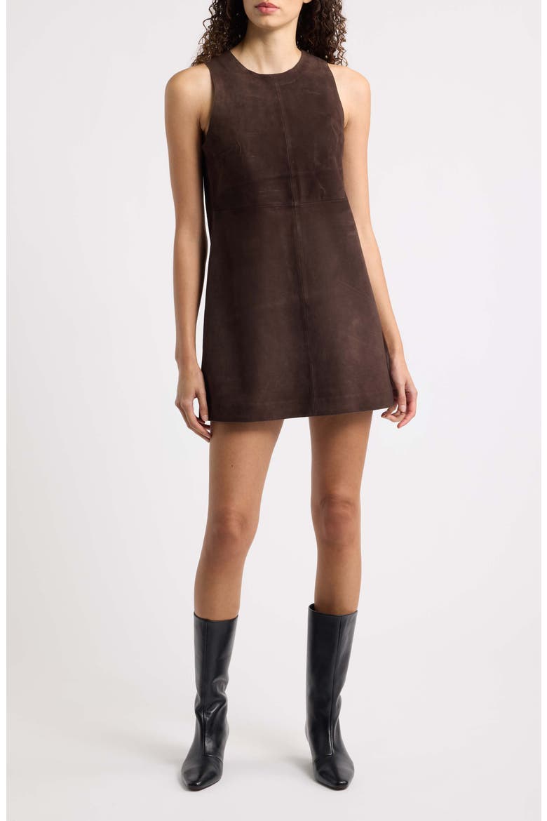Leather Sleeveless Shift Minidress, Main, color, CACAO