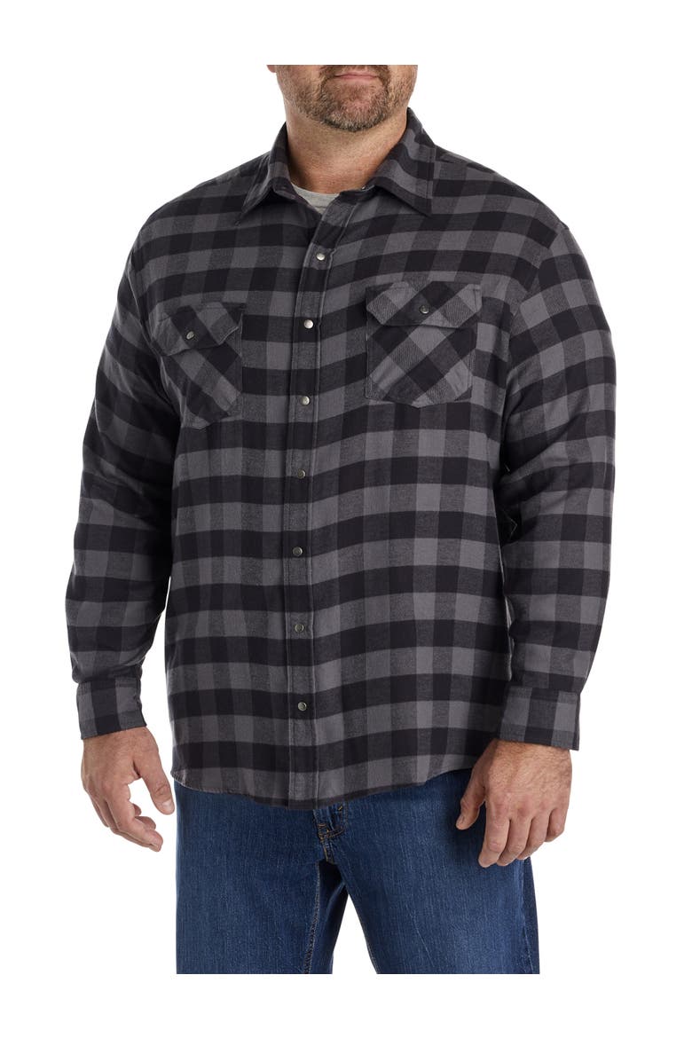 Big & Tall Small Plaid Flannel Sport Shirt, Alternate, color, BLACK GREY