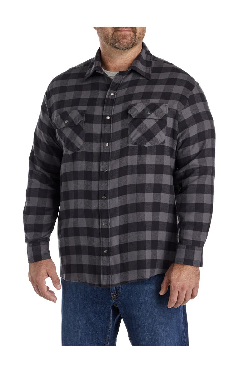 Harbor Bay by DXL Big & Tall Small Plaid Flannel Sport Shirt, Alternate, color, Black Grey