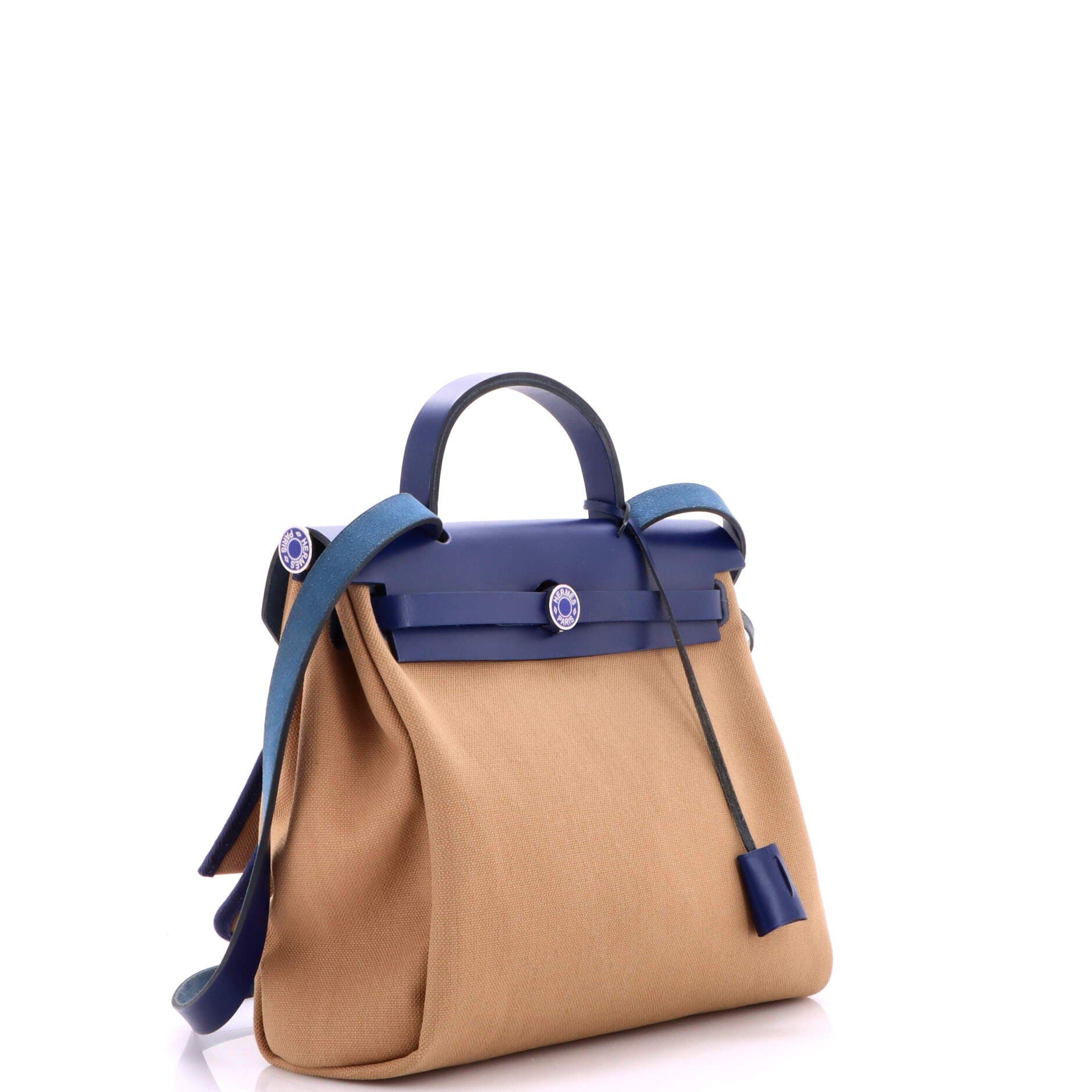 Pre-Owned Hermes Herbag Zip Leather and Toile 31, Alternate, color, Bleu Saphir