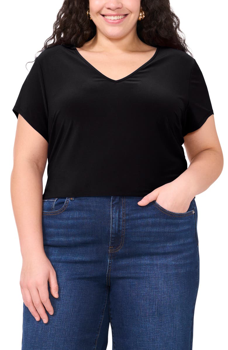 Vince Camuto V-Neck Dolman Sleeve Top, Main, color, Rich Black