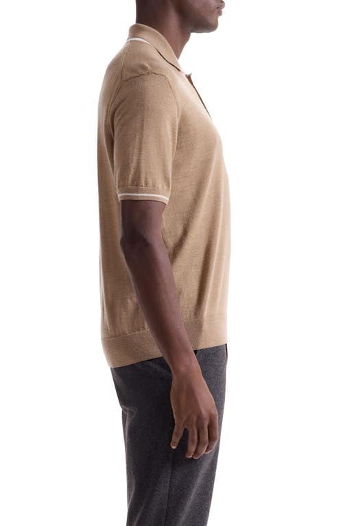 Bugatchi Three Button Merino Wool & Silk Polo In Brown