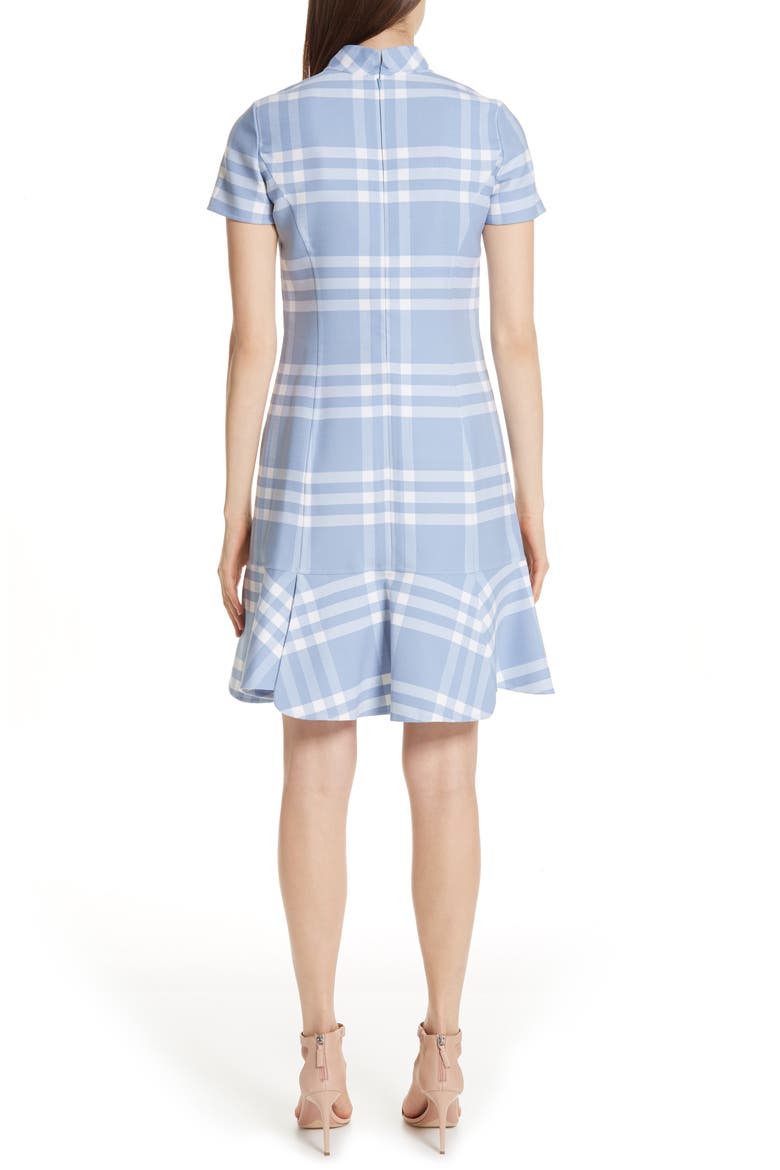 Checkered Ruffle Hem Stretch Wool Dress, Alternate, color, CORNFLOWER