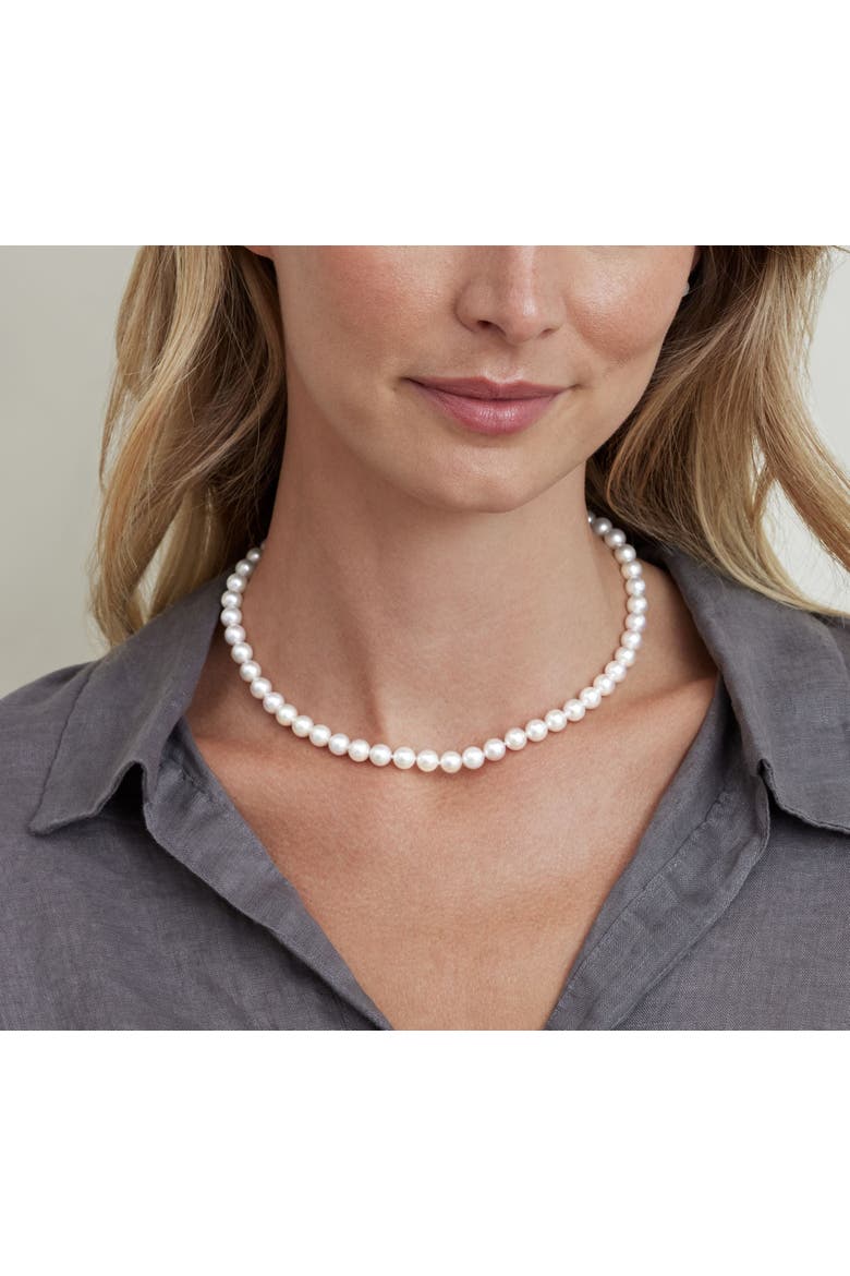 7.0-7.5mm Japanese Akoya White Choker Length Pearl Necklace - AAA Quality, Main, color, Yellow Gold Clasp