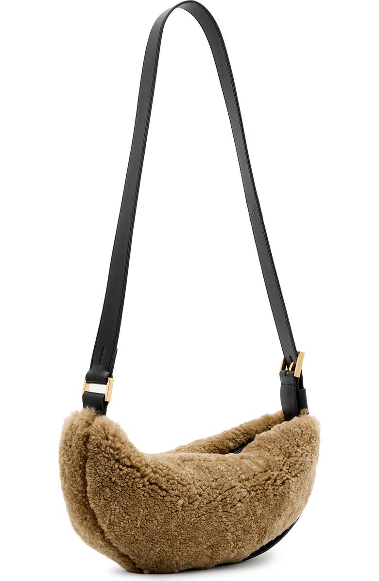 AllSaints Half Moon Genuine Shearling Crossbody, Alternate, color,