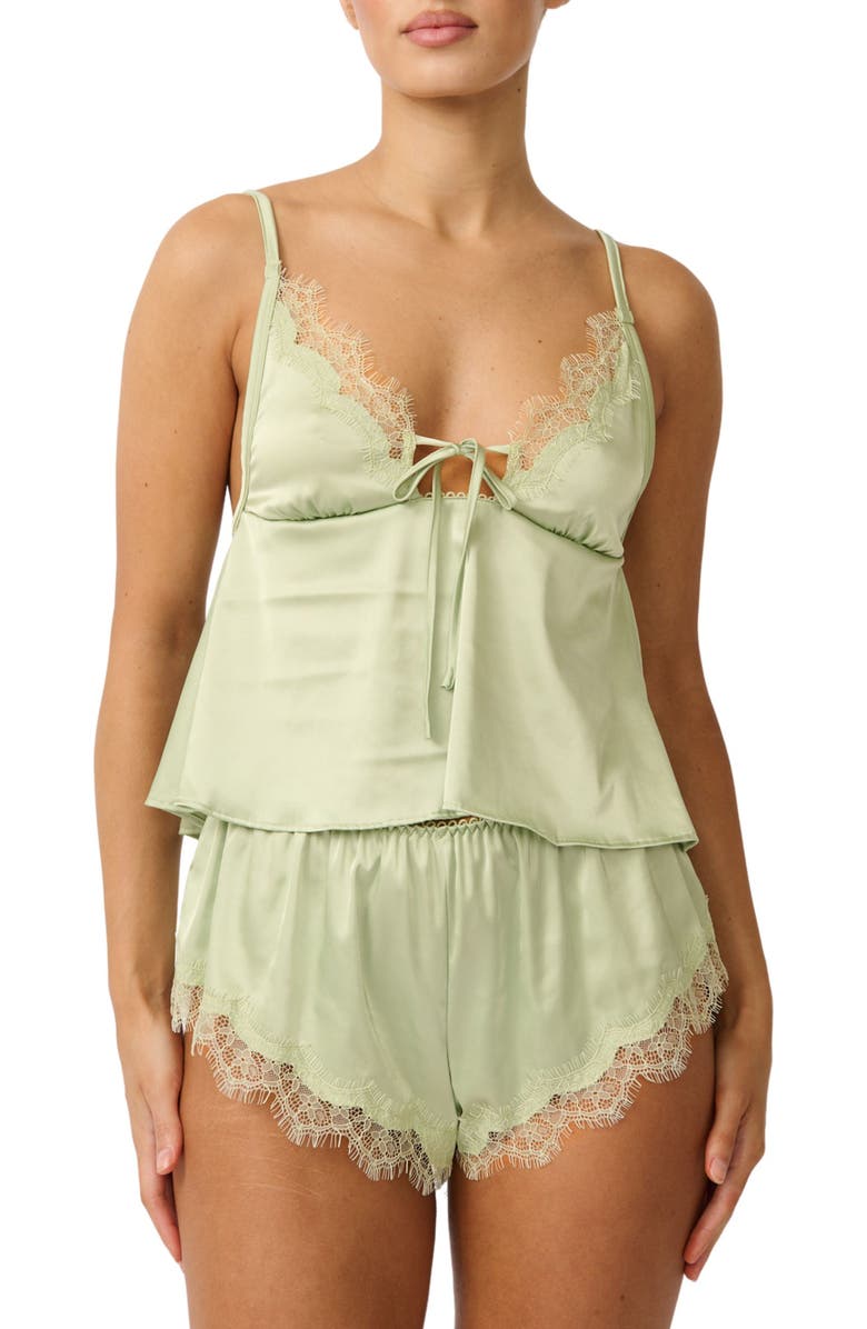 Kat The Label Sorrento Lace Trim Satin Camisole, Main, color, Pistachio