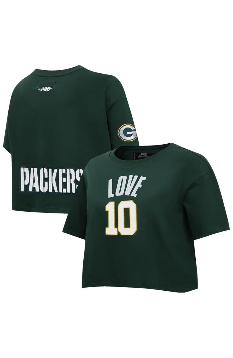 PRO STANDARD Women's Pro Standard Jordan Love Green Green Bay Packers Player Name & Number Cropped Boxy T-Shirt, Main, color, Green