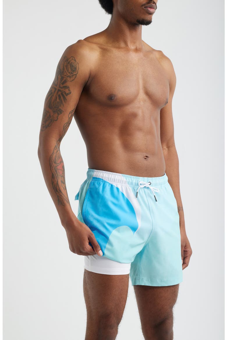 '90s Wave Swim Trunks, Alternate, color, DARK BLUE