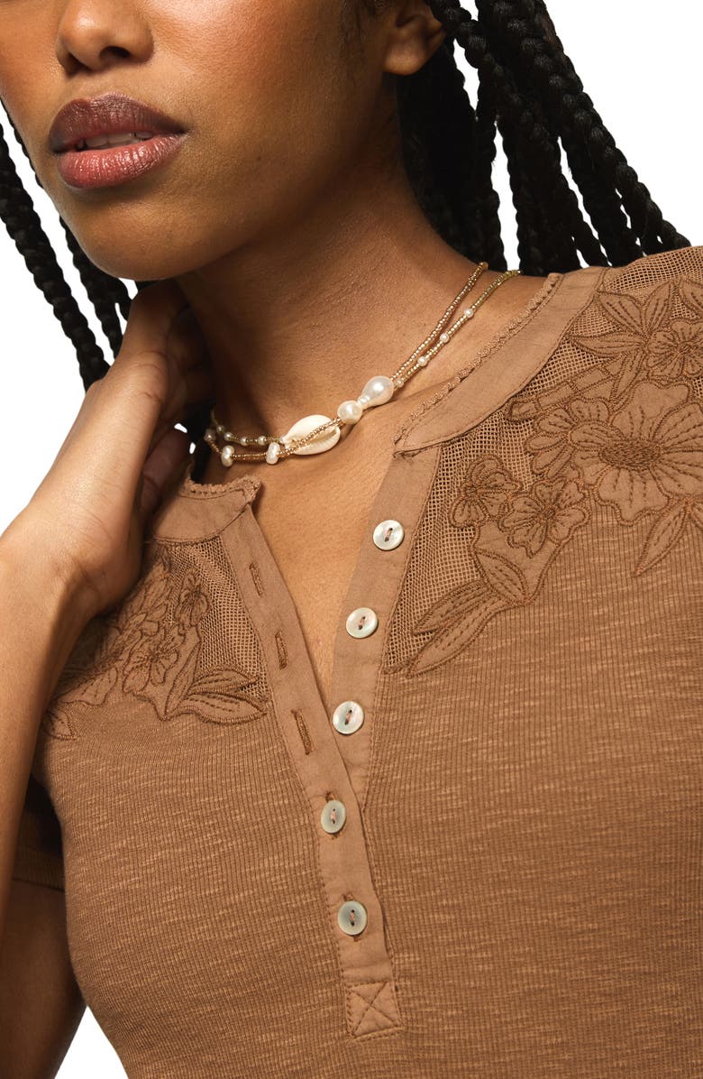 Lucky Brand Cutwork Henley Top, Alternate, color, Pecan Pie