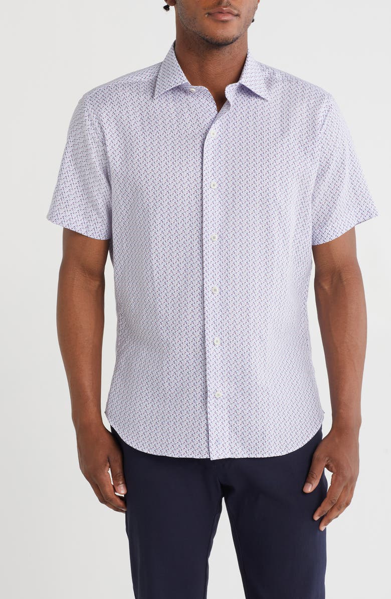 David Donahue Geo Print Short Sleeve Sport Shirt, Main, color, 