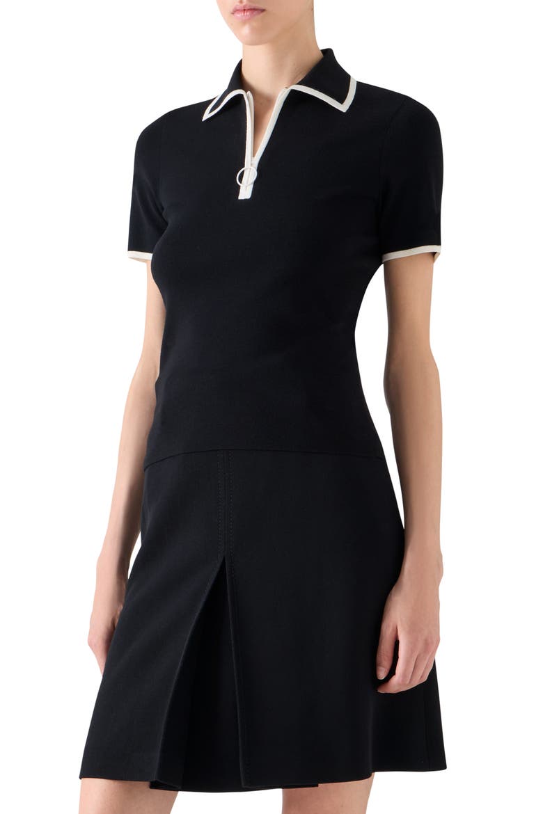 Zip Polo, Alternate, color, BLACK-CREAM