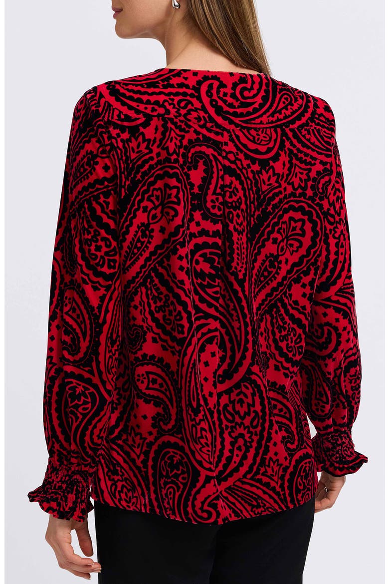 Alicia Paisley Velour Popover Top, Alternate, color, RED/ BLACK