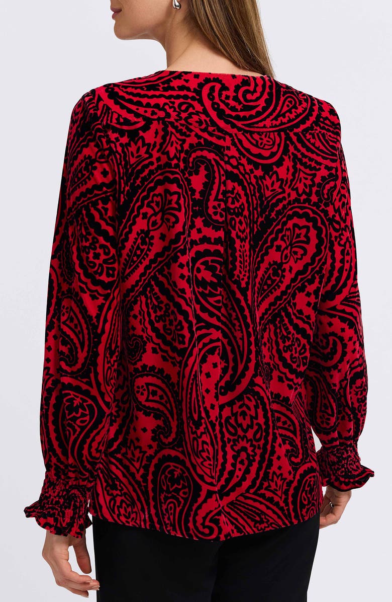 Foxcroft Alicia Paisley Velour Popover Top, Alternate, color, Red/ Black