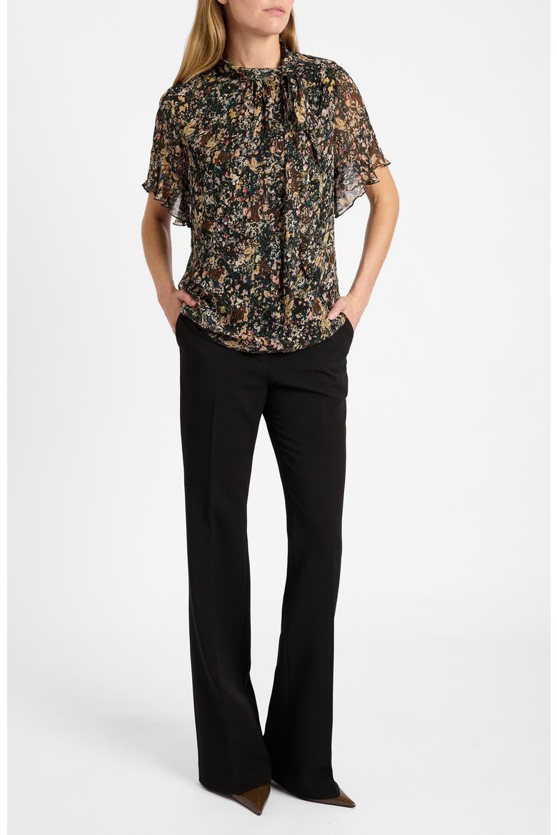 Athena Blouse with Short Flutter-Sleeves in Abstract Floral Print, Alternate, color, Evergreen Multi