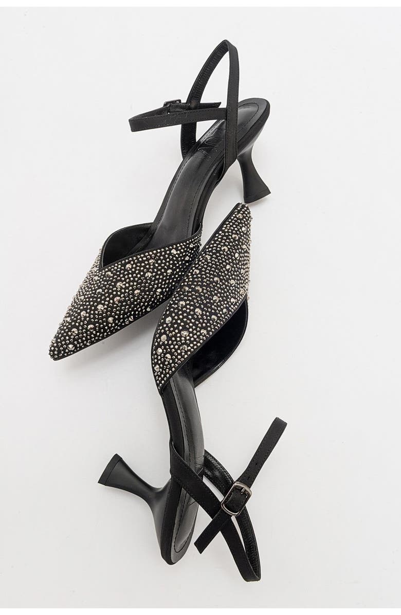 Forever & Always Shoes Vilka Embellished Slingback Kitten Heel Pumps, Alternate, color, Black Faux Leather