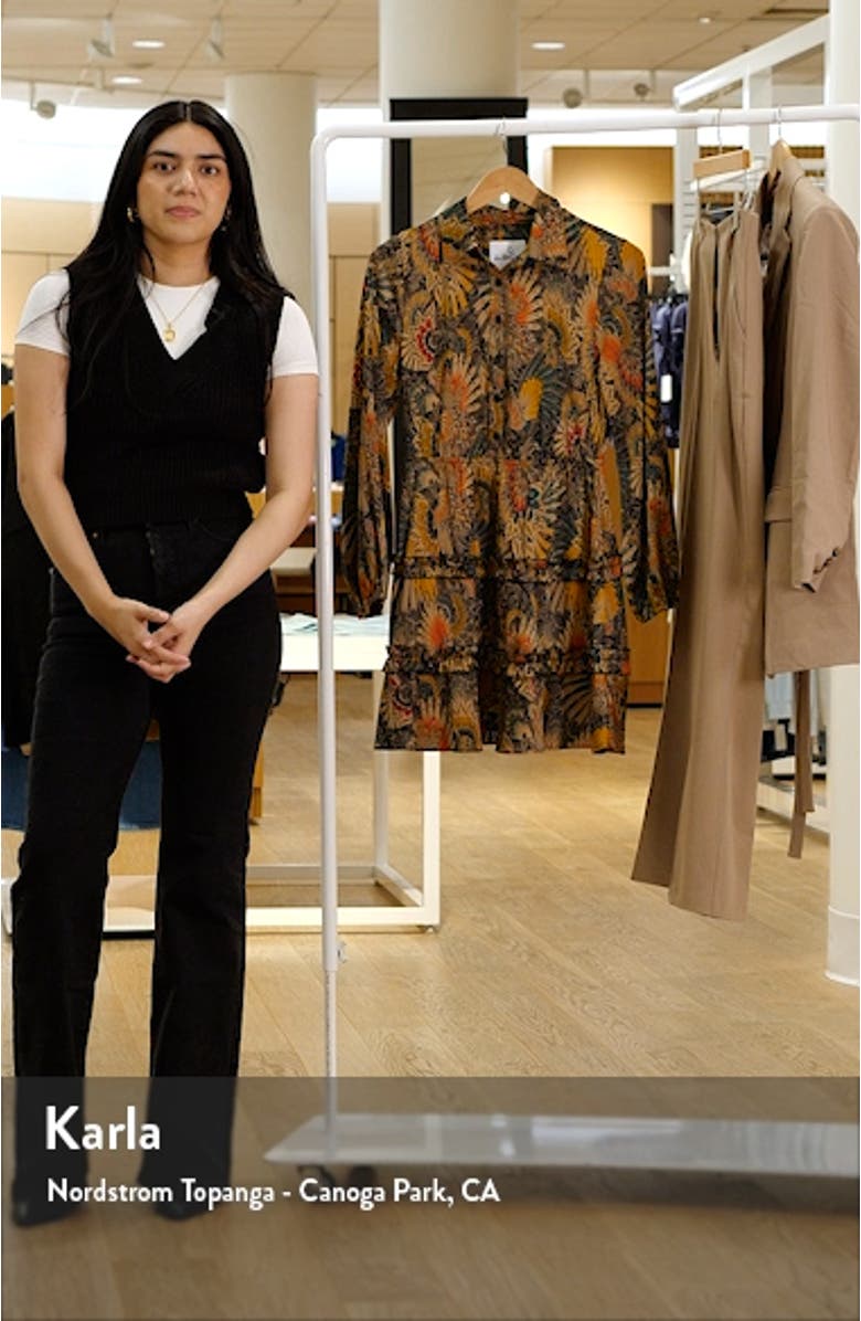 Fall Feather Long Sleeve Mini Shirtdress, sales video thumbnail