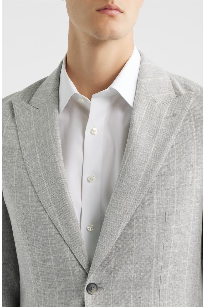 Huge Slim Fit Light Grey Stripe Peak Lapel Cotton & Wool Suit, Alternate, color, OPEN GREY