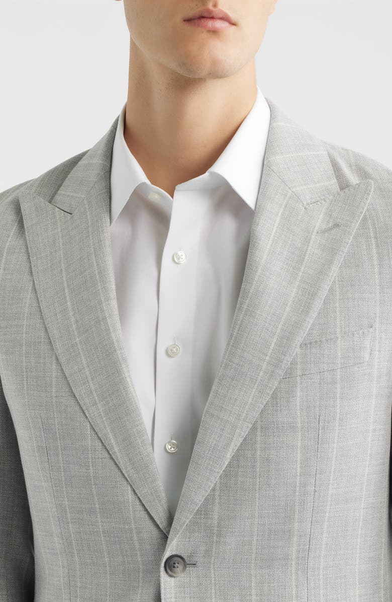 BOSS Huge Slim Fit Light Grey Stripe Peak Lapel Cotton & Wool Suit, Alternate, color, Open Grey
