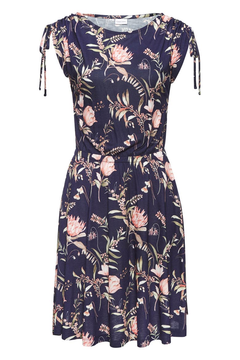Tie Detail Dress, Alternate, color, Navy Printed