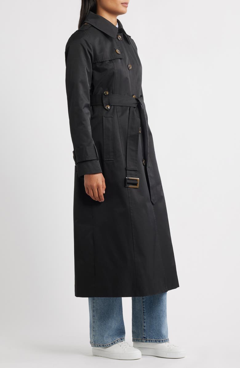 London Fog Hooded Single Breasted Maxi Trench Coat, Alternate, color, Black