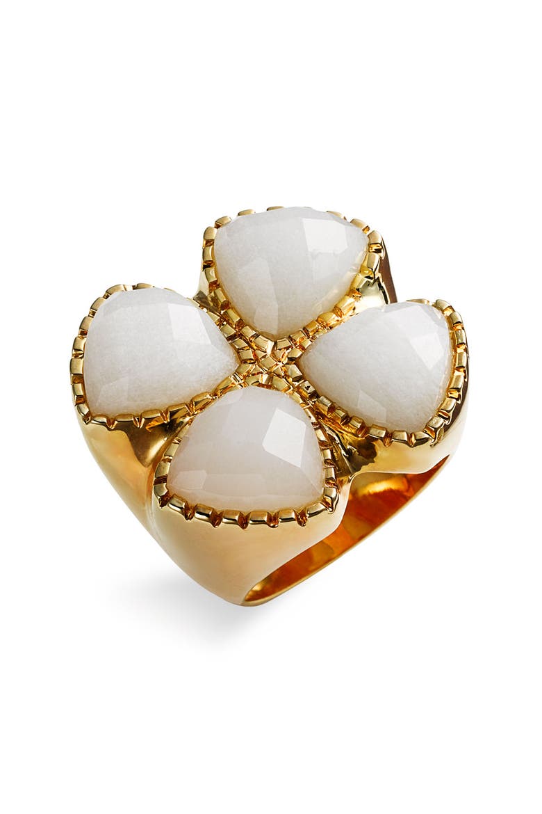 Clover Cat's Eye Ring, Main, color, WHITE/ GOLD