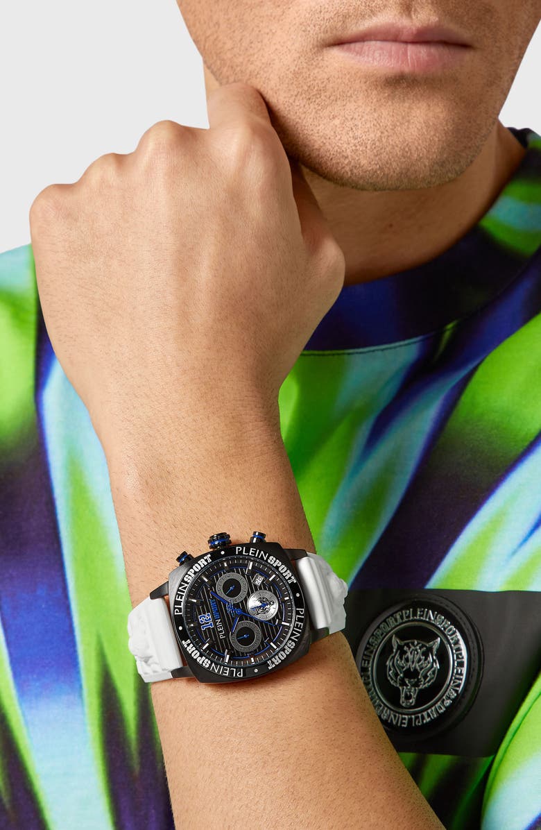 PLEIN SPORT Wildcat Silicone Strap Watch, 40mm, Alternate, color, Blackk