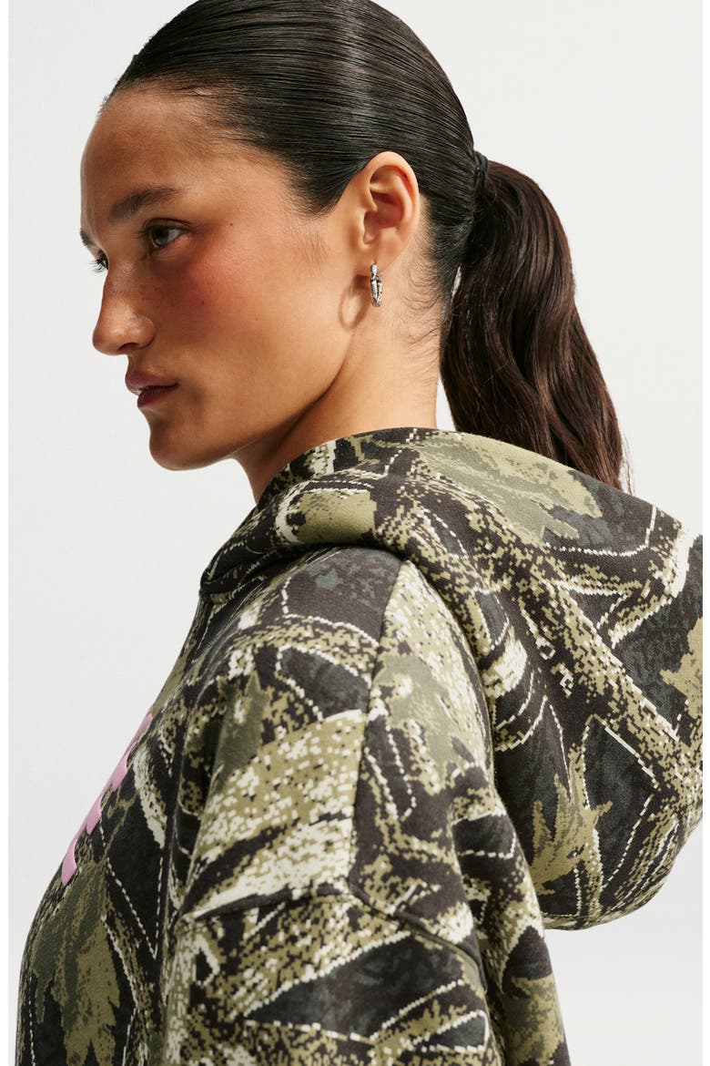 Logo Graphic Camo Fleece Hoodie, Alternate, color, CAMO GREEN/ PINK RISE