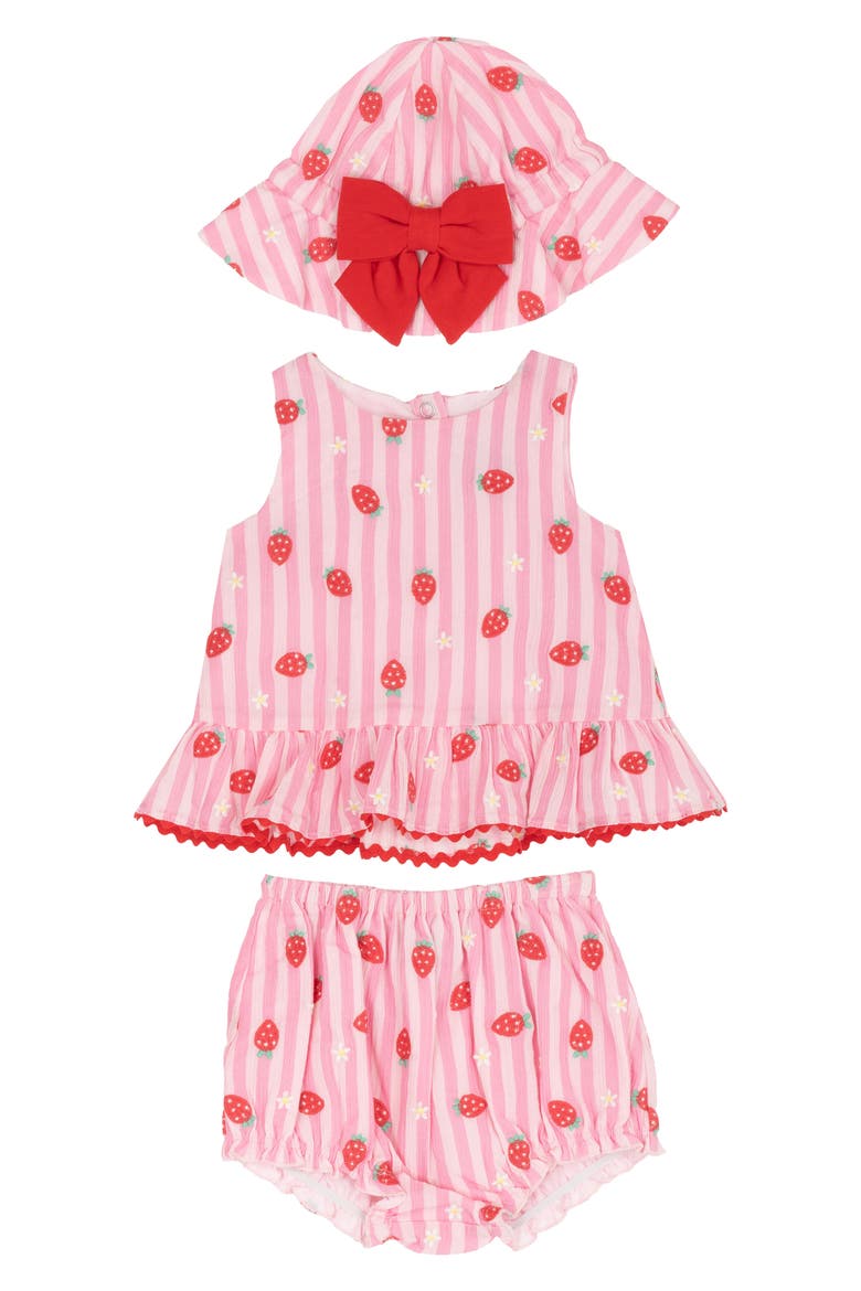 Strawberry Stripe Peplum Tank, Shorts & Bucket Hat Set, Main, color, PINK