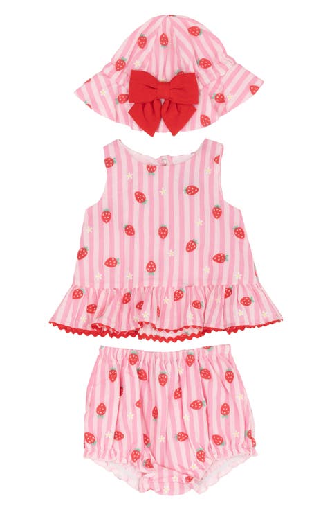Strawberry Stripe Peplum Tank, Shorts & Bucket Hat Set (Baby)