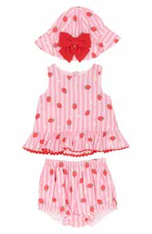 Rare Editions Strawberry Stripe Peplum Tank, Shorts & Bucket Hat Set