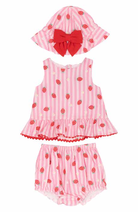Rare Editions Strawberry Stripe Peplum Tank, Shorts & Bucket Hat Set