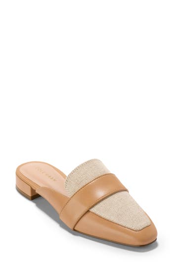 Cole Haan Pasha Mule In Biscuit Leather/ivory Canvas