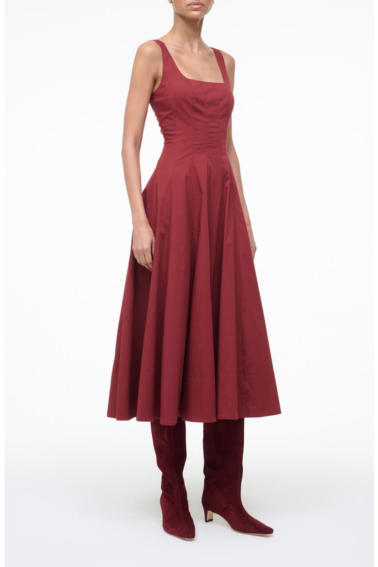 Wells Stretch Cotton Fit & Flare Midi Dress, Alternate, color, SANGRIA