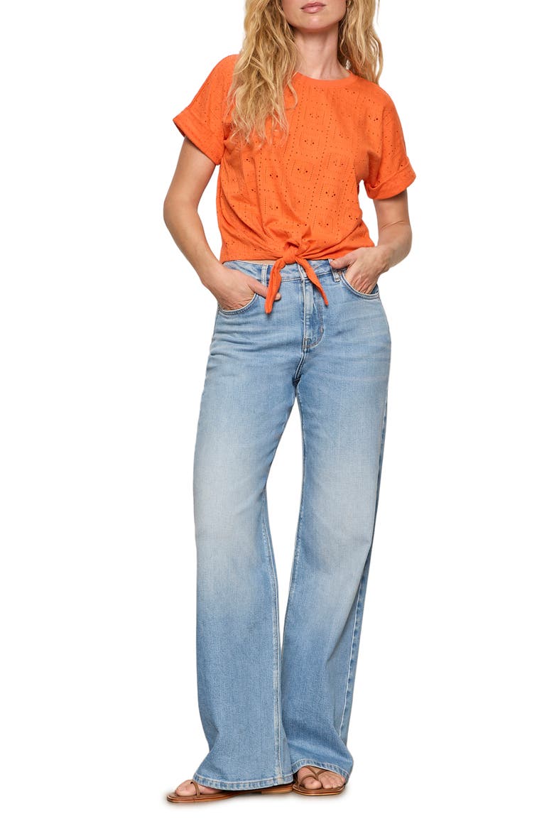 All Day Eyelet Tie Hem T-Shirt, Alternate, color, HIBISCUS ORANGE