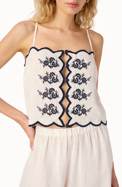 Nazare Floral Embroidery Linen Camisole
