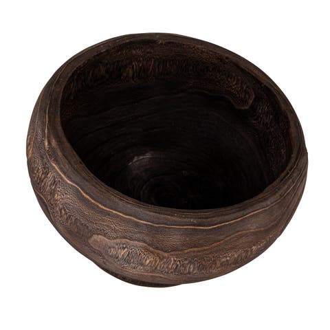 Round Paulownia Wood Planter, Stained Finish