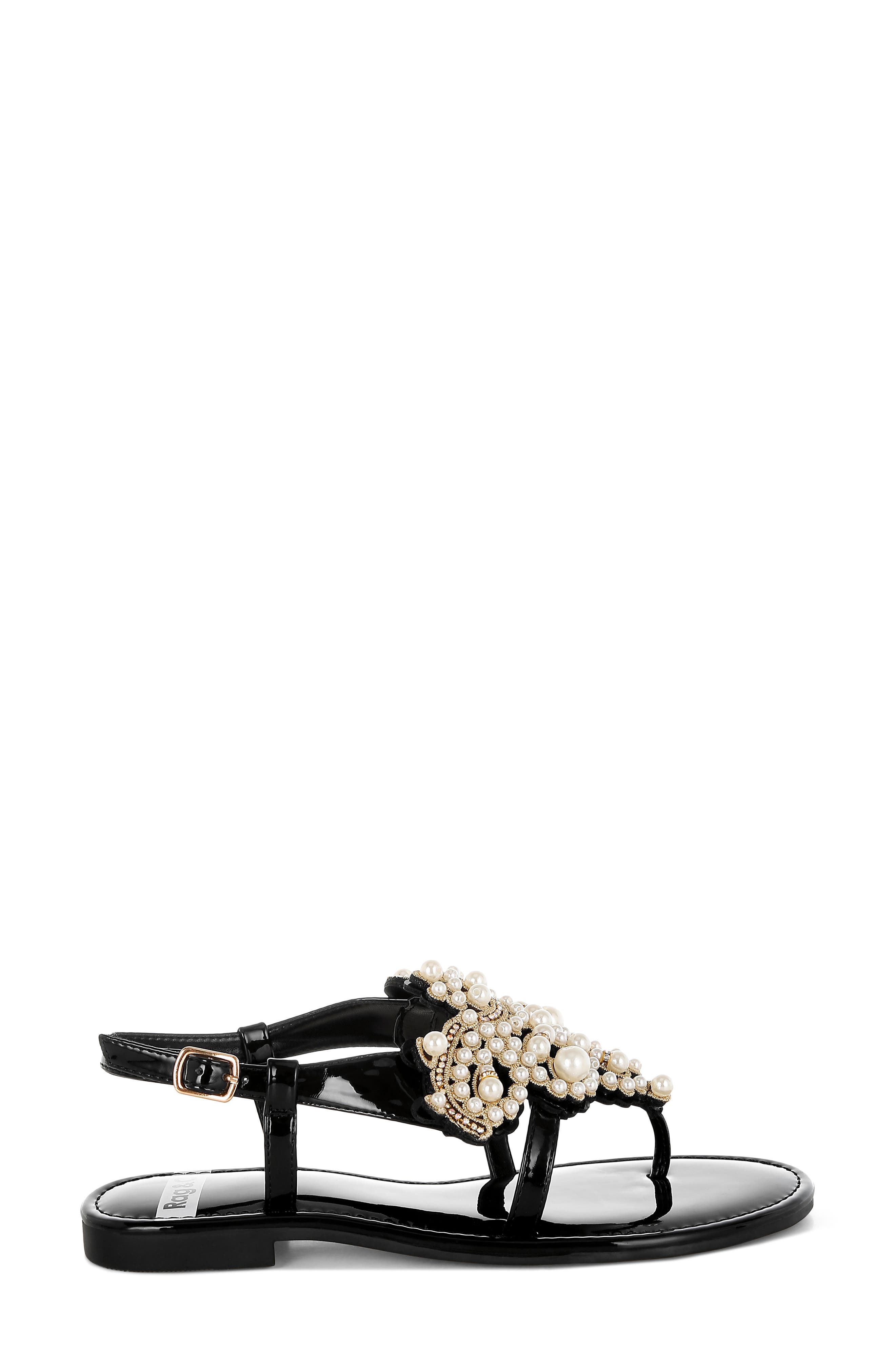 Zalata Faux Pearl Sandal, Alternate, color, BLACK