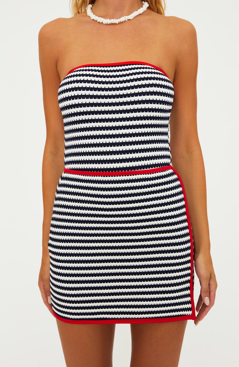 Beach Riot Eli Stripe Knit Cover-Up Miniskirt, Alternate, color, Indigo Mid