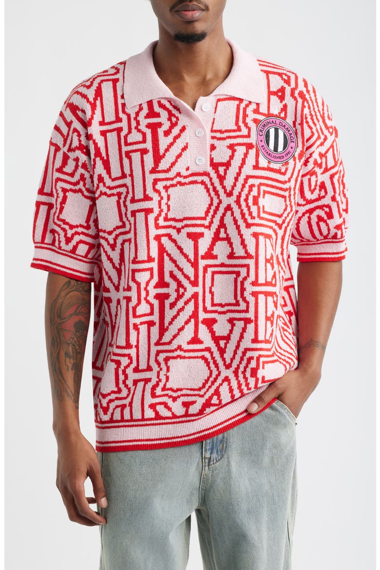 Logo Jacquard Polo Sweater, Main, color, PINK