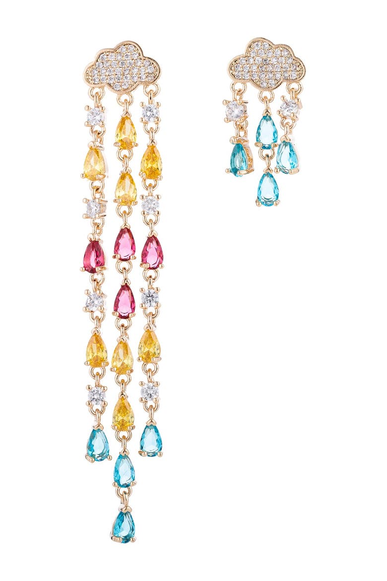 Crystal Rain Drop Mismatched Earrings, Main, color, MULTI COLOR