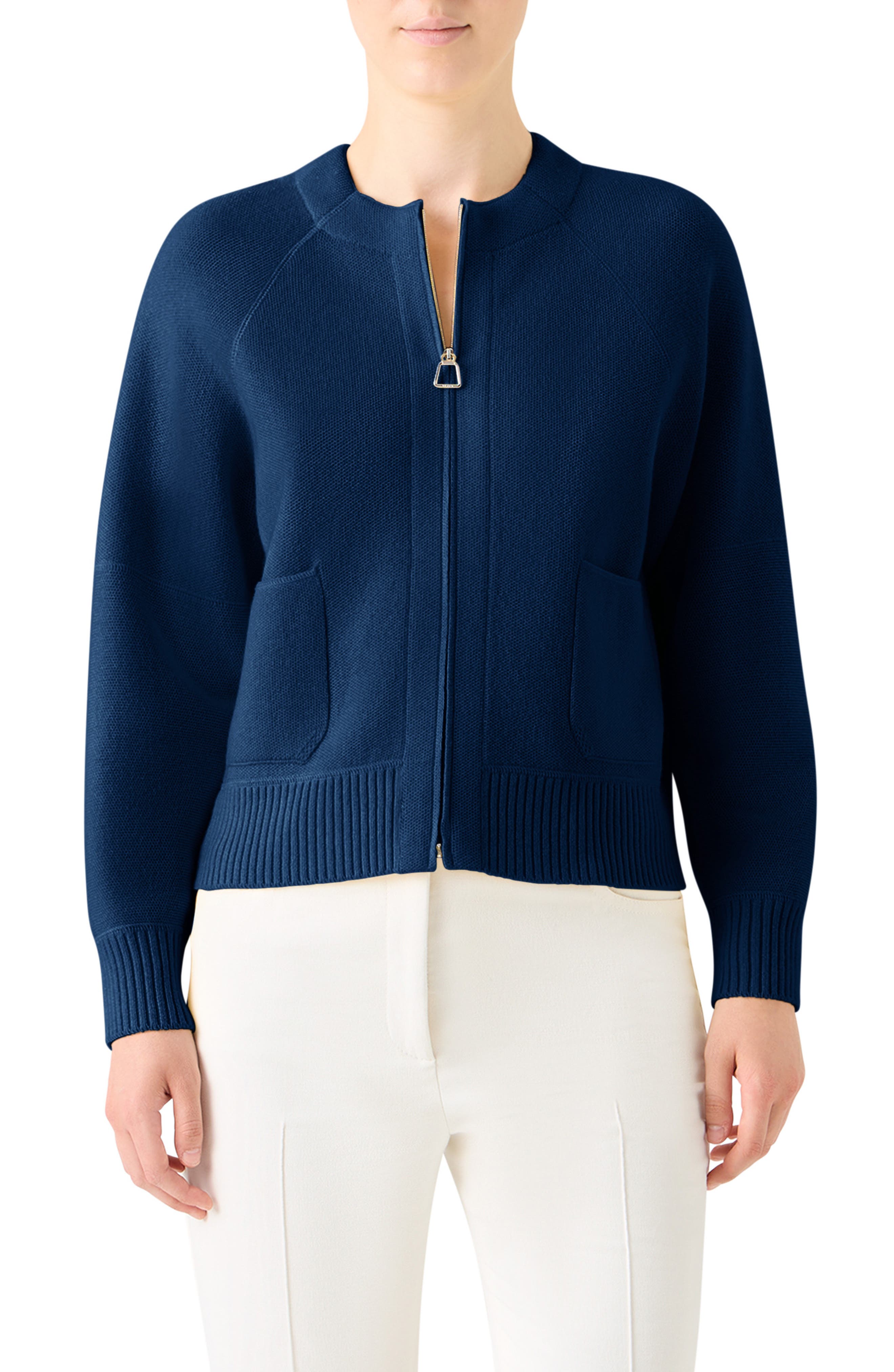 Cashmere Pique Zip-Up Cardigan
