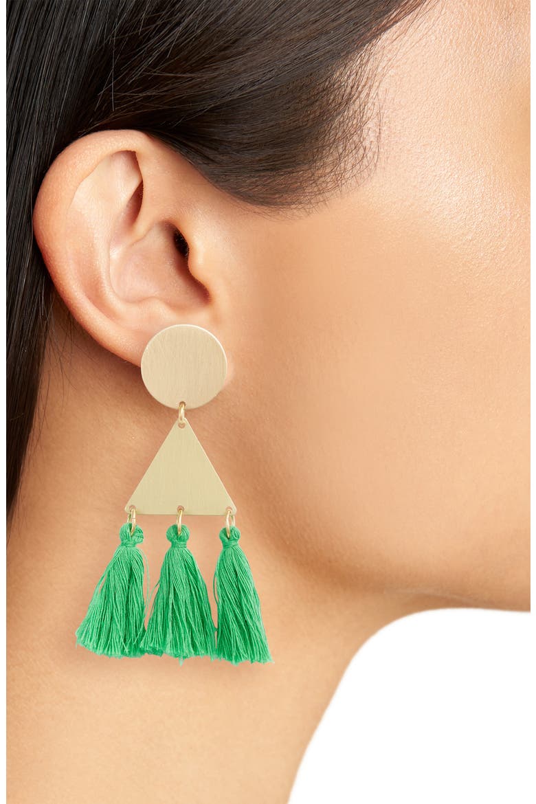 Uma Metal Tassel Earrings, Alternate, color, GREEN