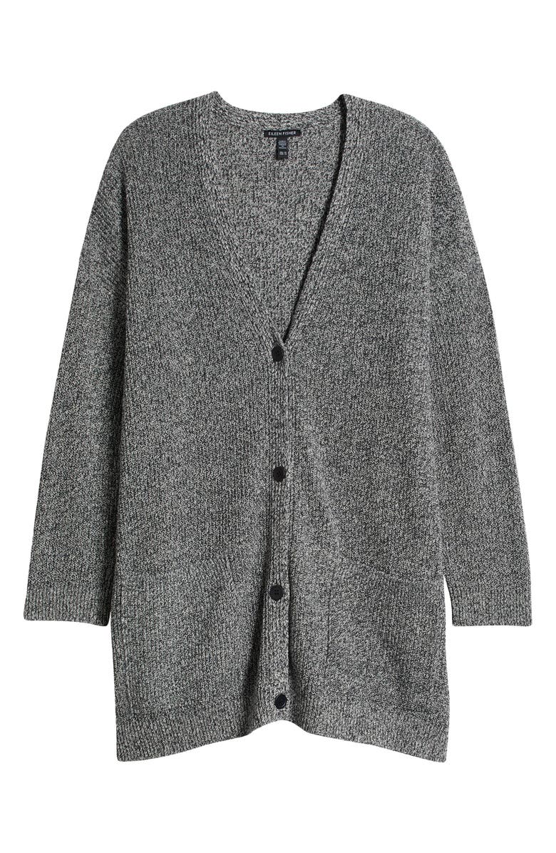 Eileen Fisher V-Neck Cotton Blend Cardigan, Alternate, color, Black/ Ivory