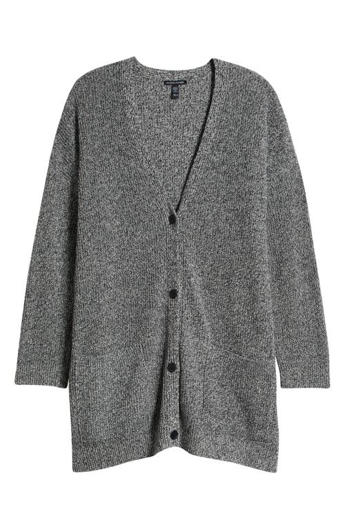 Eileen Fisher V-neck Cotton Blend Cardigan In Black/ivory
