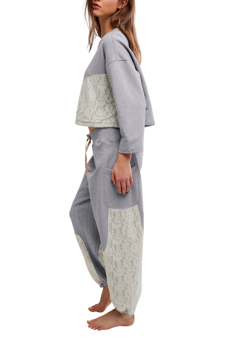 Sunday Best Lace-Trim Pajama Lounge Set, Alternate, color, HEATHER GREY